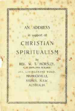 The original cover of the pamphlet: An Address In Support Of Christian Spiritualism By Rev. W. T. Horsley